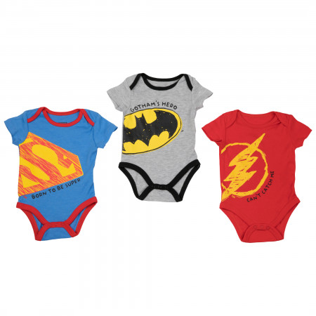 Justice League Superman Batman and Flash 3-Pack Infant Bodysuit Set